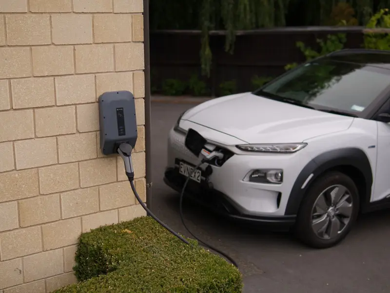 Smart EV charger mounted under carport awning in Liverpool